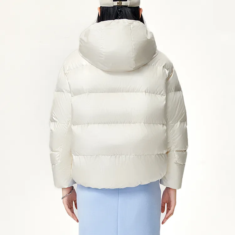 FILA Letter Hooded Cropped Down Jacket Women's Heron White-3