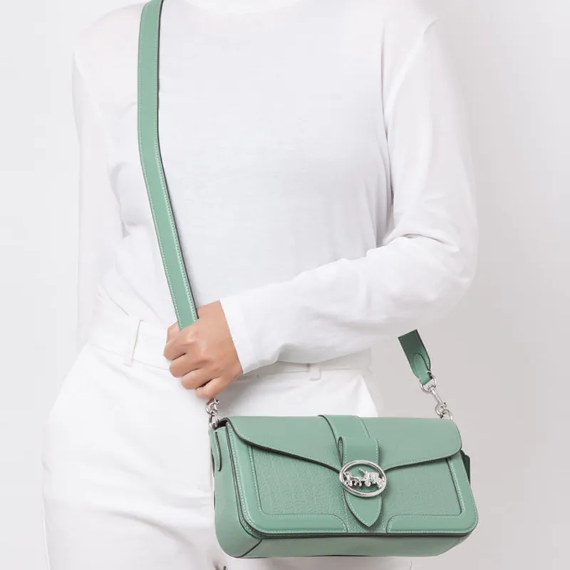 COACH Georgie Leather Saddle Bag, One Shoulder Handbag, Bacchus Bag, Shoulder Bag, Crossbody Bag Trumpets Women's Green-4