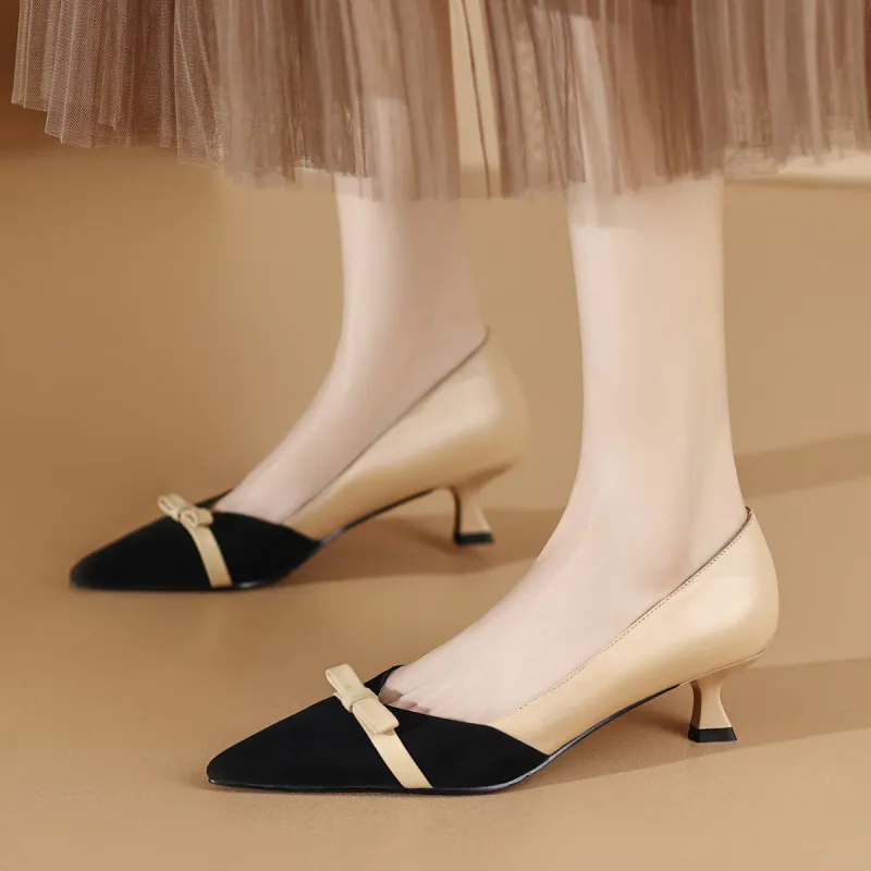 CAMEIDO Slim Heel High Heels 4.5cm Women's Black Apricot-3