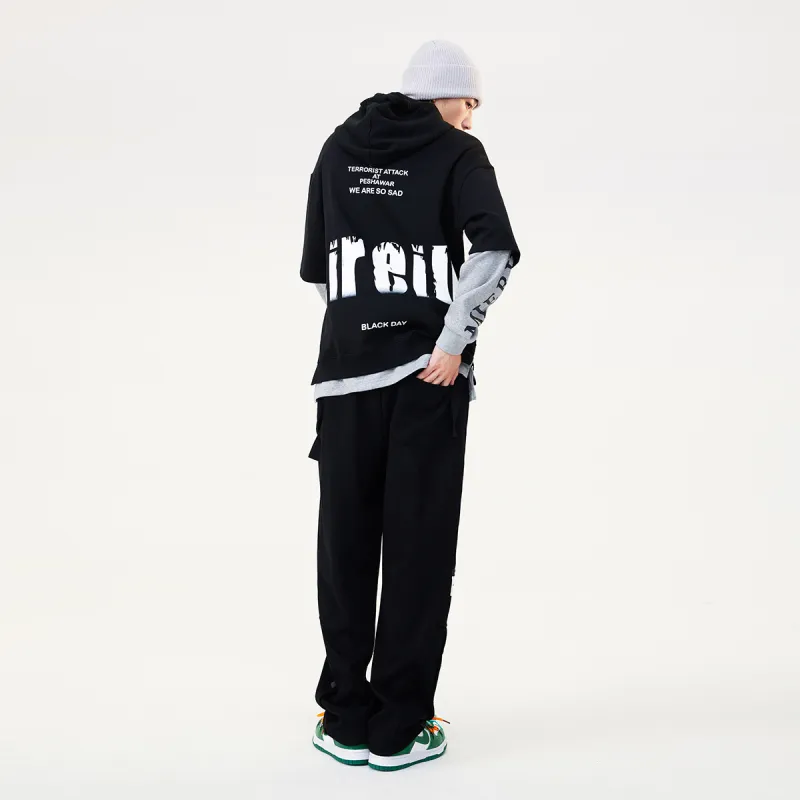 GUKUUL Letter Print Patchwork Loose Fit Drawstring Hoodie Unisex-2