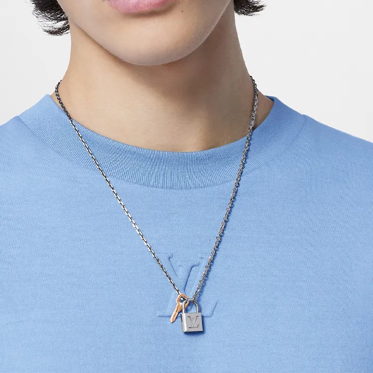 LOUIS VUITTON Padlock Necklaces Men Silver-2