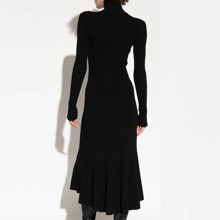 Balenciaga Ribbed Knitted Turtleneck Pleated Dress-3
