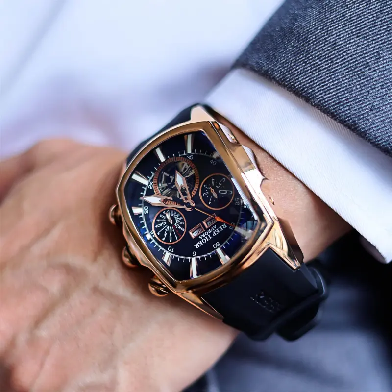 REEF TIGER Aurora Collection Tank II Automatic Mechanical Movement Watch Men's Watches Black Dial-6