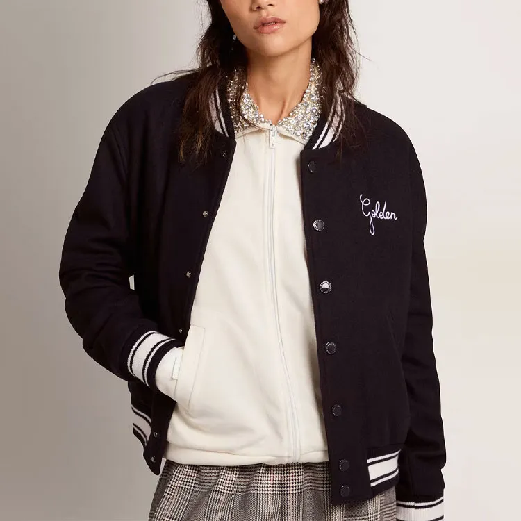 Golden Goose Logo Embroidered Striped Baseball Jacket-3