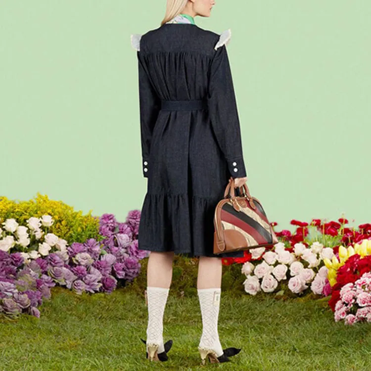 GUCCI Ruffle collar Denim Midi Dress-2