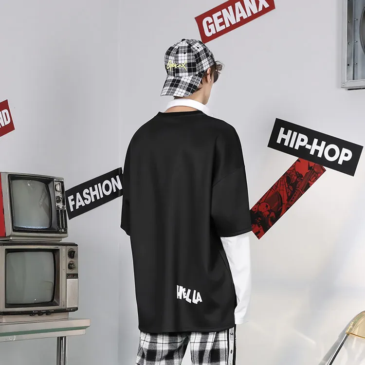 GENANX Crew Neck Loose Fit Mock Two Piece Sweatshirt Unisex-4