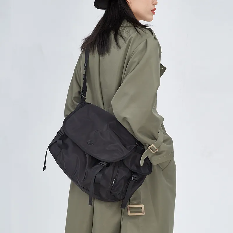 MYEDITION Nylon Messenger Bag Travel Bag Unisex Black-24