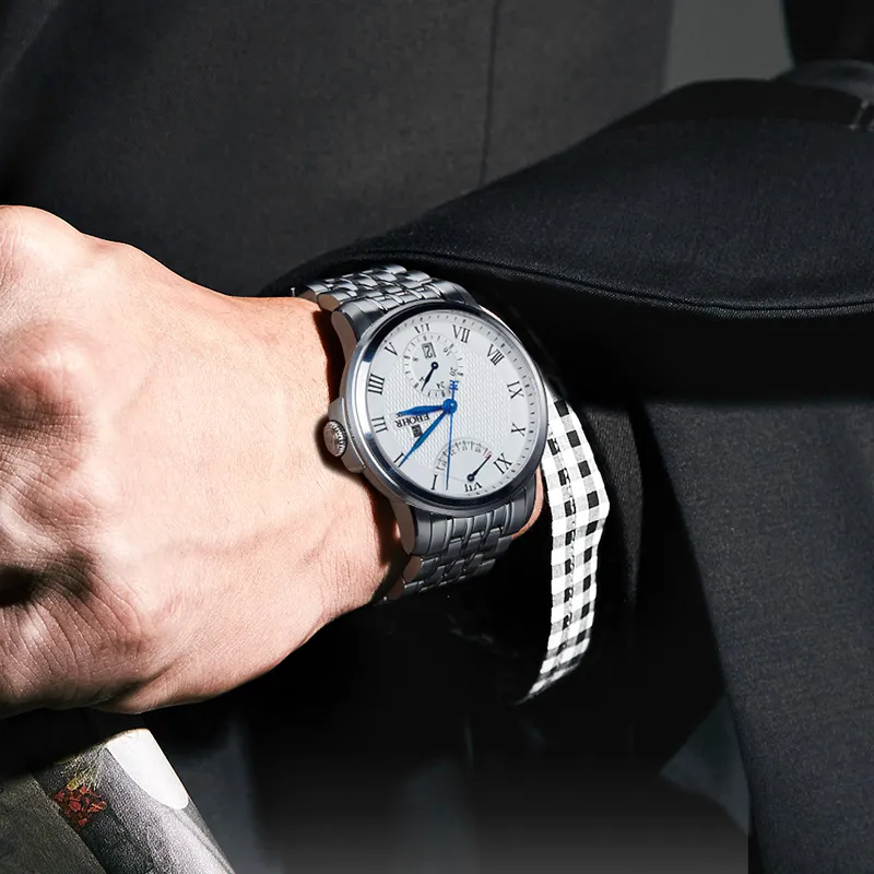 EBOHR Master Collection Automatic Mechanical Movement Stainless Steel Strap Watch Men's Watches White Dial-4