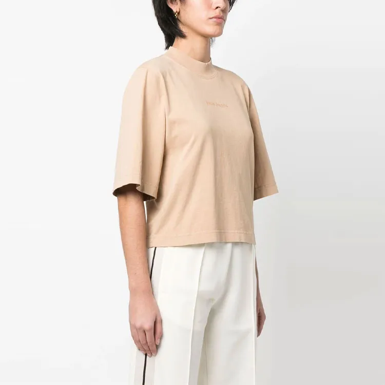 PALM ANGELS Gd Reversed Logo Cropped Tee Beige-3