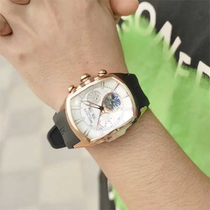 REEF TIGER Aurora Collection Tank II Automatic Mechanical Movement Watch Men's Watches White Dial-8