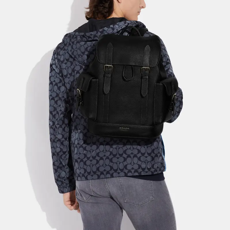 COACH Hudson Natural Grain Leather Backpack Tubas Men's Black-3