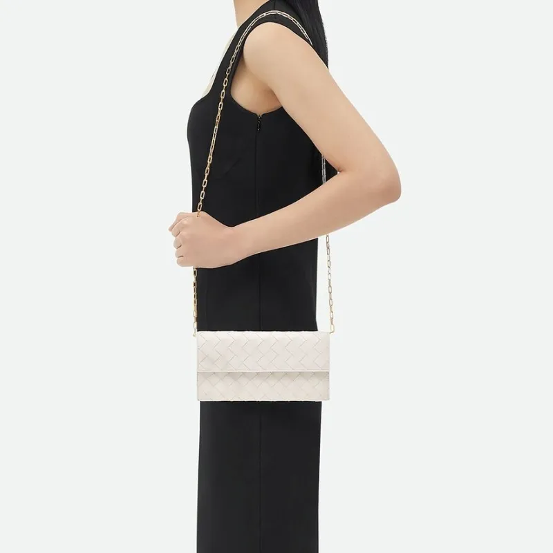 Bottega Veneta Calfskin Shoulder Bag Crossbody Bag Wallet Women's White-4