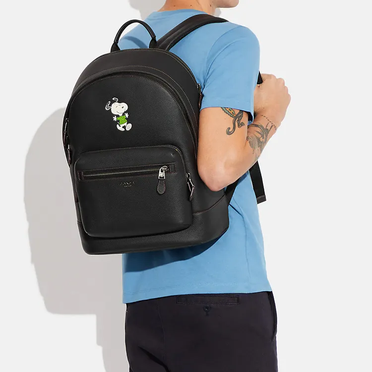 COACH Peanuts Snoopy Collaboration West Leather Backpack Large Size Men's Black-3
