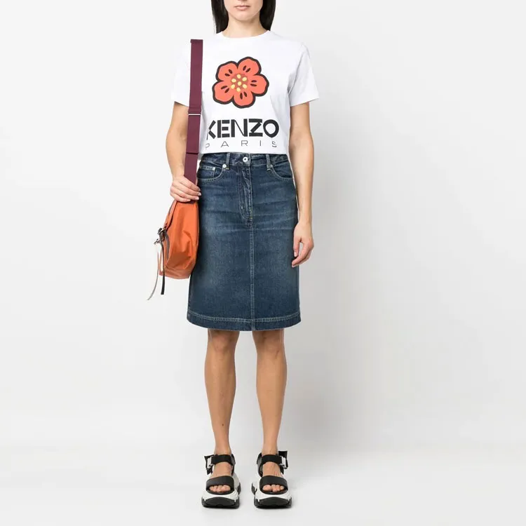 KENZO Logo Patch Midi Denim Skirt-1
