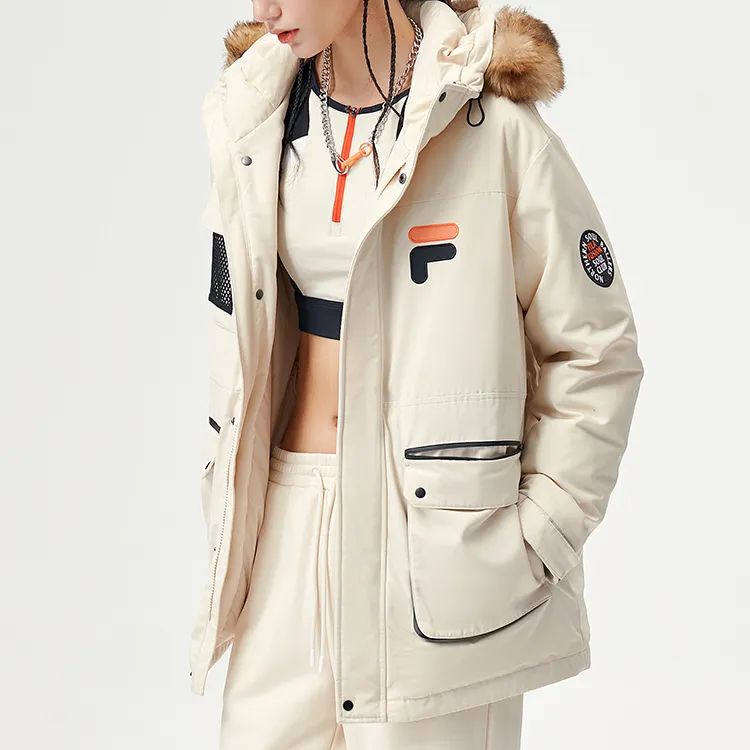 FILA FUSION BASEBALL Series Down Jacket Women's Stone Milk Color-4