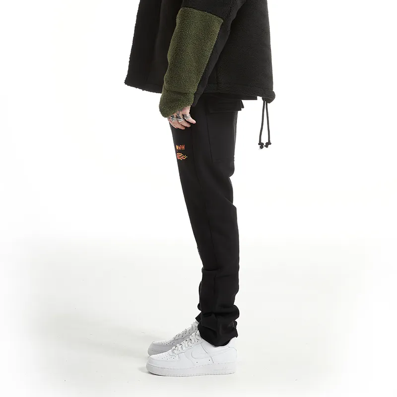 P.M.W FW21 Straight Thickened And Fleece Lined Casual Pants Winter Men's Black-3