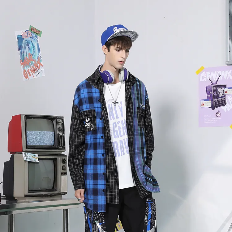 GENANX Shirts Unisex Black Blue Plaid-3