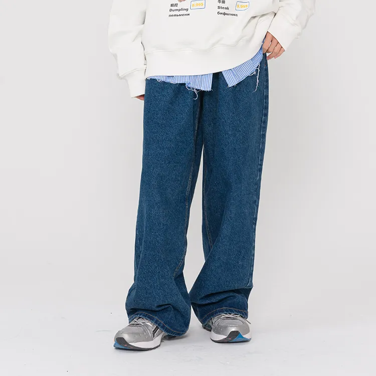 ISaluteU Wide Leg Jeans Unisex Dark Blue-4