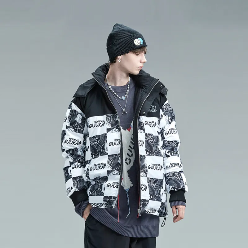 Guuka Down Jackets Unisex Black White Plaid-2