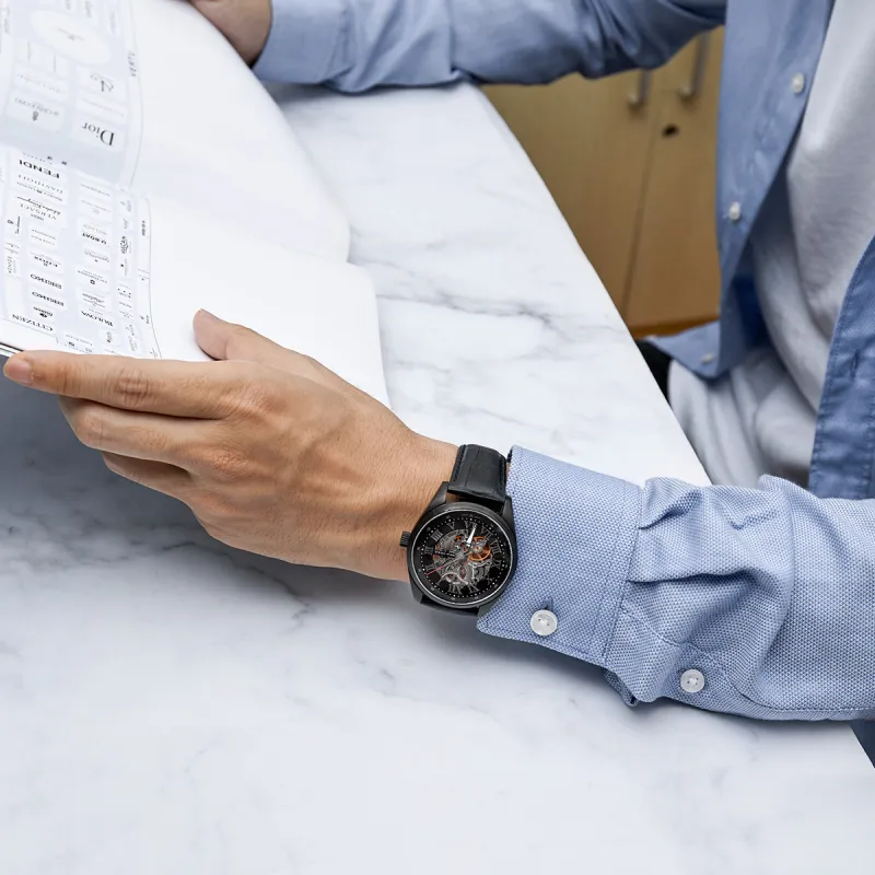 Sea Gull Frontier Automatic Mechanical Movement Genuine Leather Strap Watch Unisex Black Dial-6
