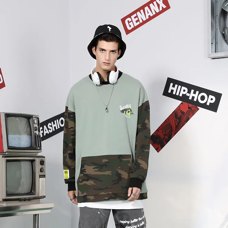 GENANX Crew Neck Loose Fit Regular Sweatshirt Unisex Pea Green-2