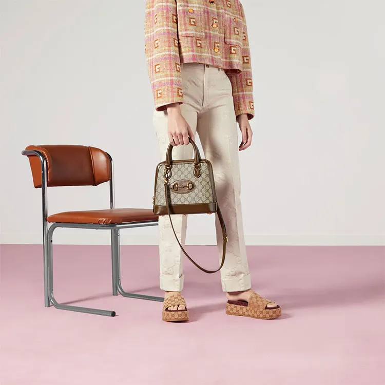 GUCCI Horsebit 1955 Canvas Dome Bag, Shoulder Bag, Crossbody Bag, Handbag Small Size Women's Ebony/Brown-10