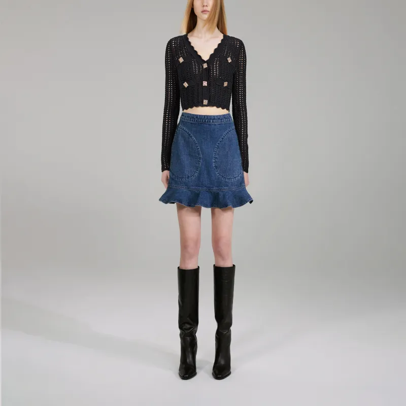 Self-portrait Denim Short Skirts Women's Blue-2