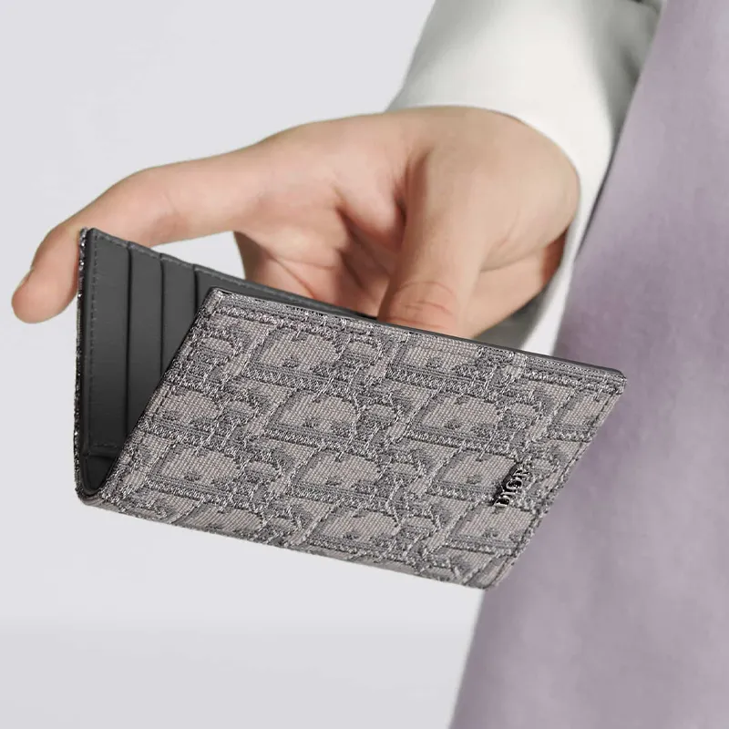 DIOR Oblique Embroidery Fabric Card Holder Men's Metal Gray-6