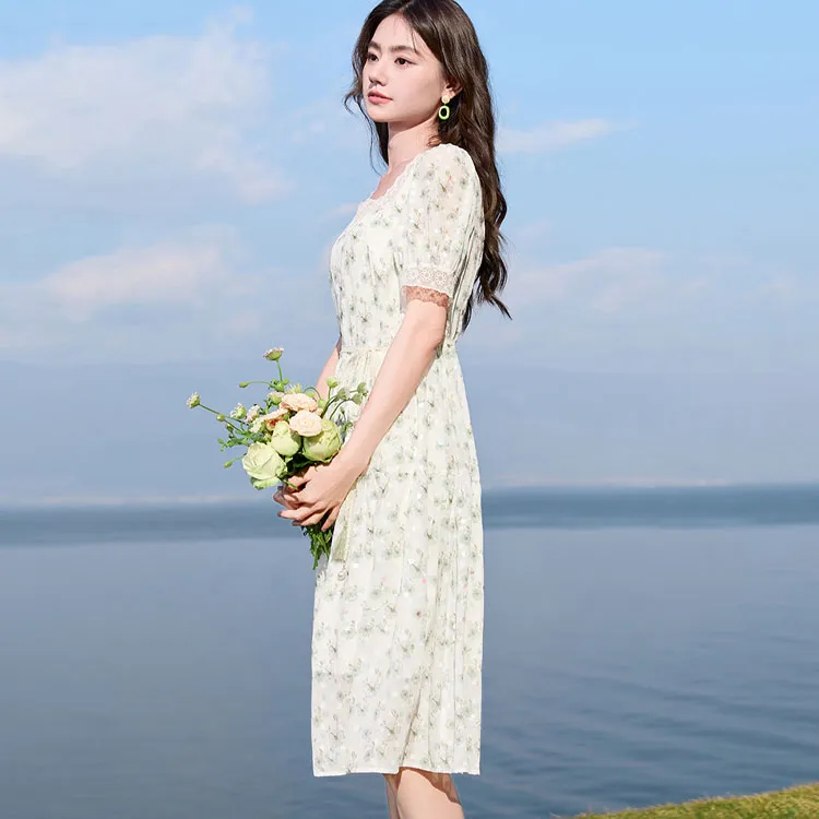 XIANGYING Short Sleeved Dresses Women's Fruit Green-3