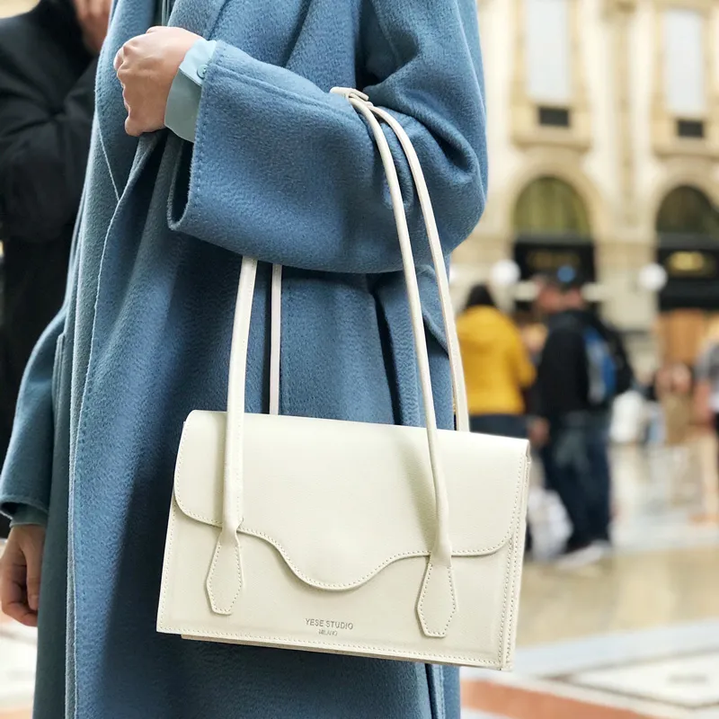 YESE STUDIO Smooth Cow Leather Shoulder Bag Handbag Regular Women's Cream Pure White-1