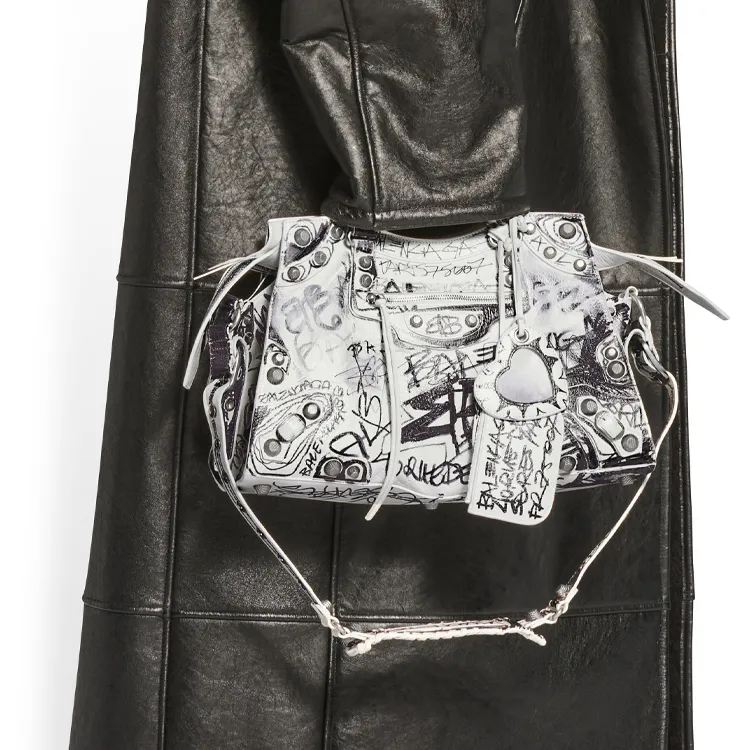 Balenciaga Neo Cagole City Lambskin Biker Bag Shoulder Bag Crossbody Bag Handbag Women's White/Black-5