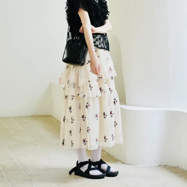 IMAKOKONI Casual Long Skirts Women's Apricot-1
