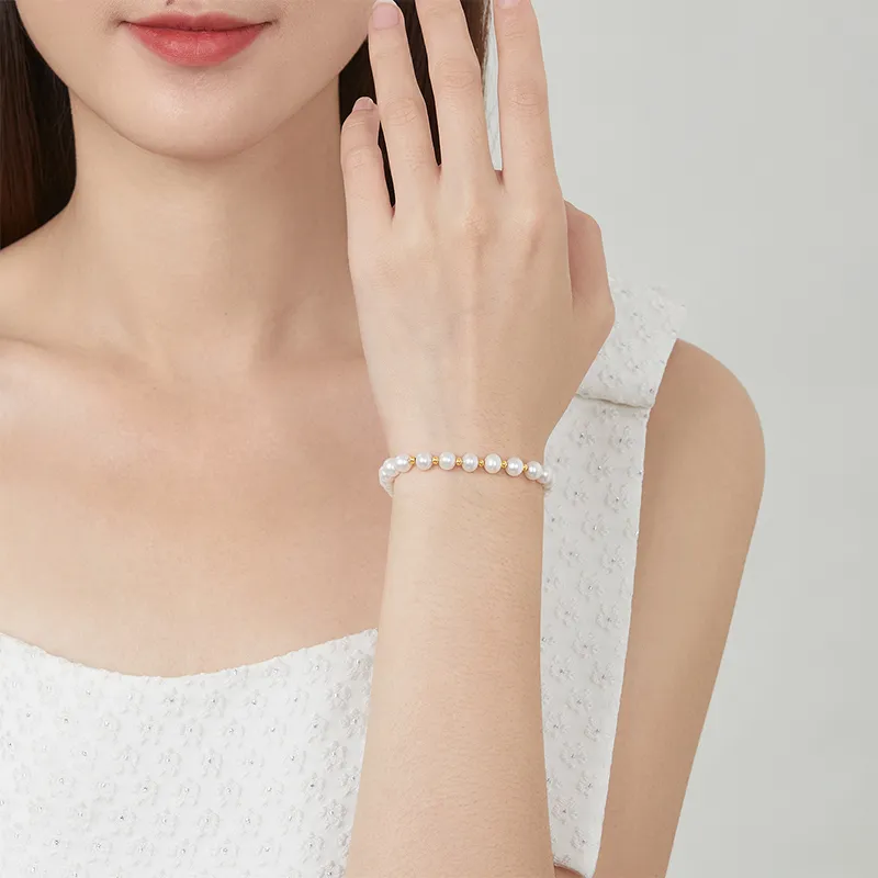 ZHOU LIU FU Freshwater Pearl Elegant Mini Gold Pearl Bracelet Women's-3