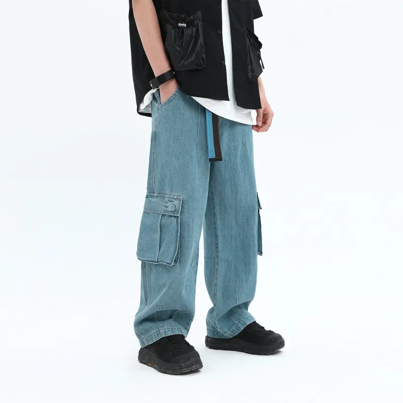 BLUELANDINC Cargo Pants Moderate Jeans Women's Light Blue-4
