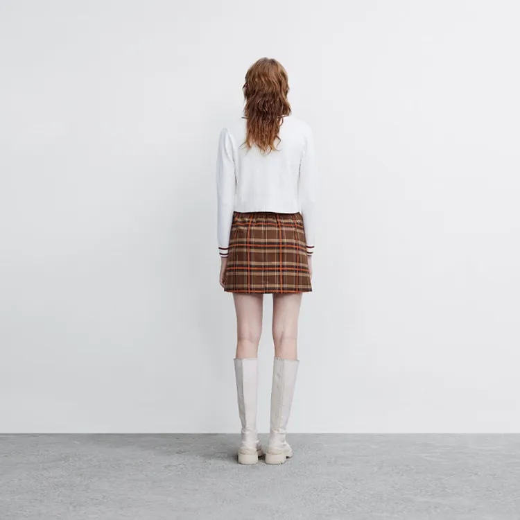 UNIQLO Casual Short Skirts Women's Brown Plaid-2