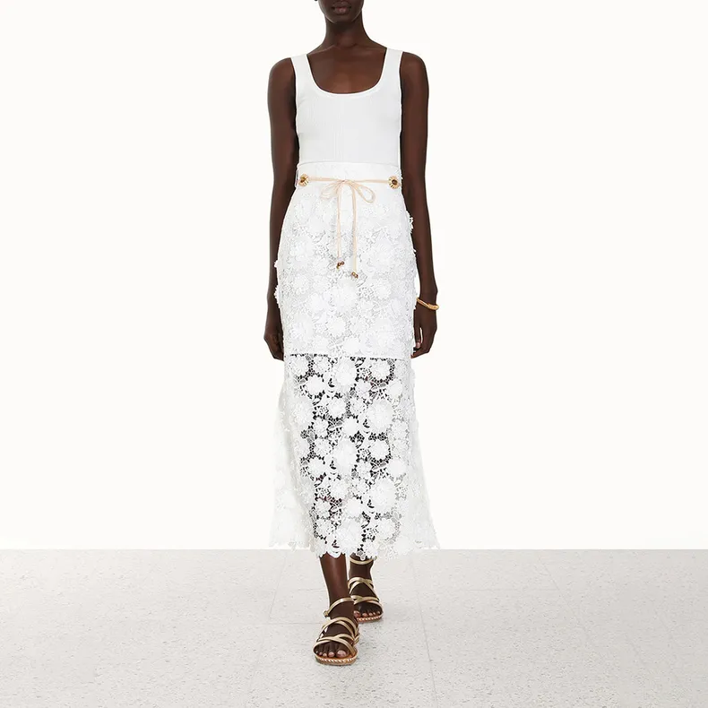 Zimmermann Raie Lace Flower Detailed Skirt-1