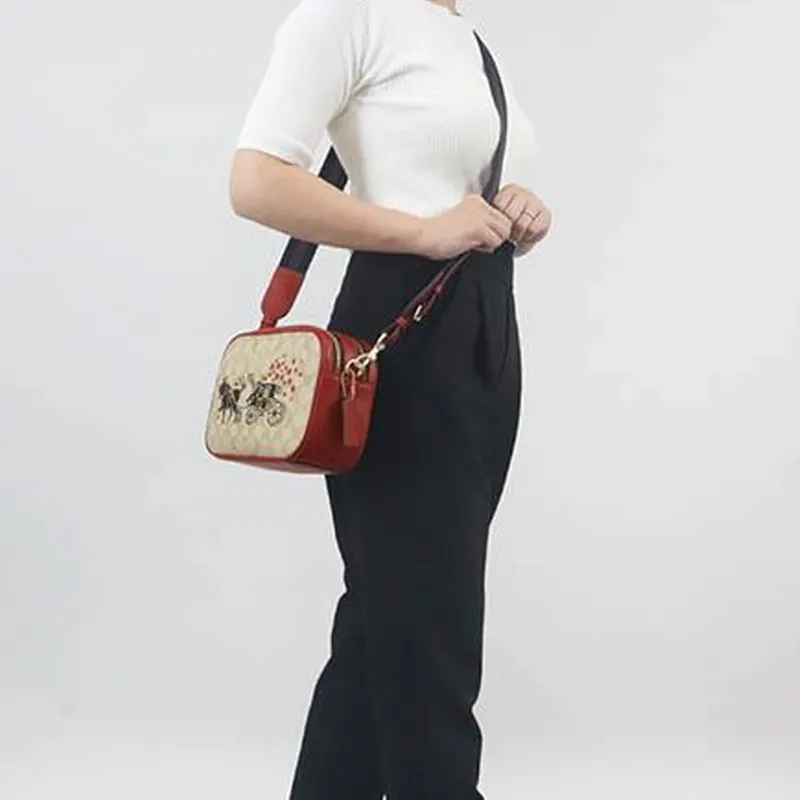 COACH Jes Leather Canvas Crossbody Handbag Shoulder Bag Women's Light Khaki-3