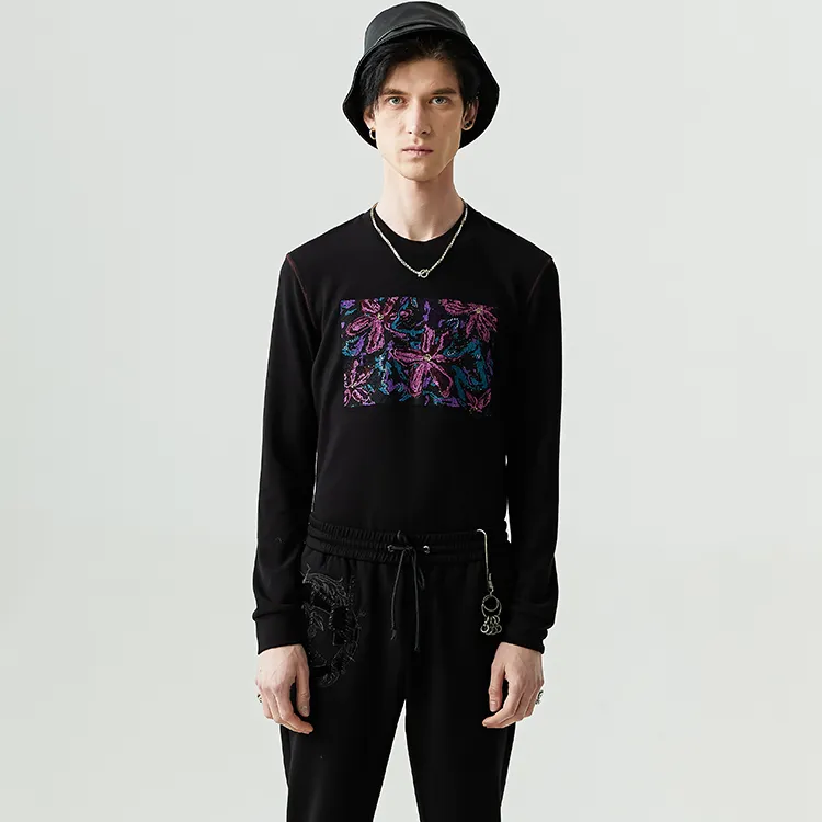 DAVID NAMAN Straight Long Sleeved T Shirt Men's Black-4