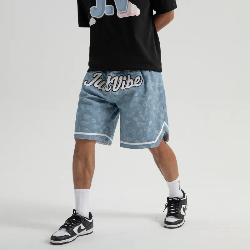 JUST VIBE Loose Fit Shorts Unisex Washed Blue-5