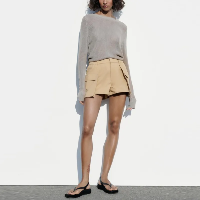 ZARA Casual Shorts Women's Light Camel-2
