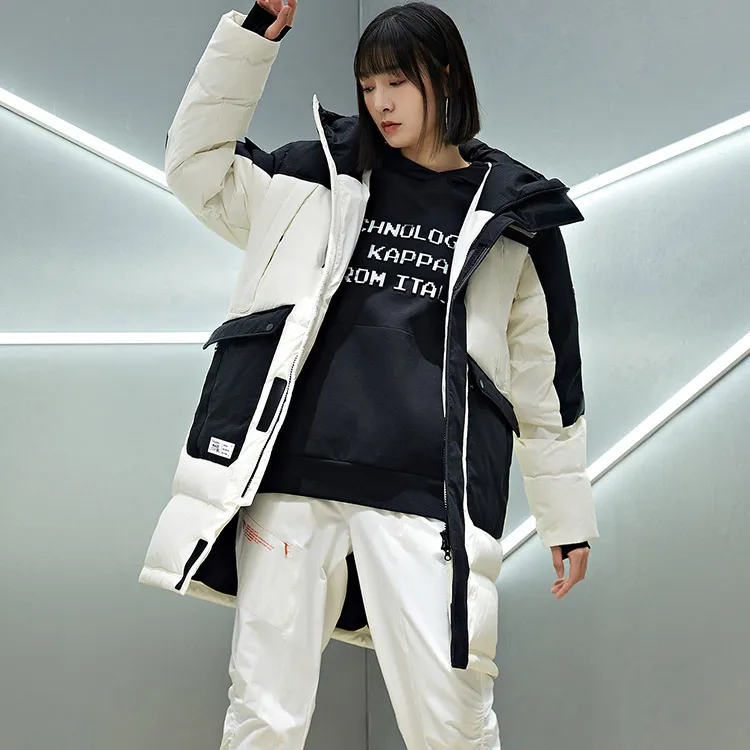 Kappa Colorblock Letter Hooded Mid Length Down Jacket Unisex-3