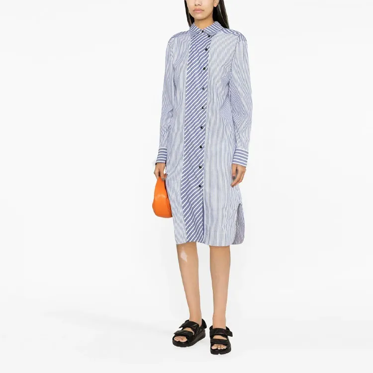 GANNI Long-Sleeved Striped Shirt Dress-1
