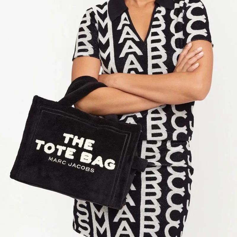 MARC JACOBS Terry Fabric Tote Crossbody Bag Trumpets Women's Black-6
