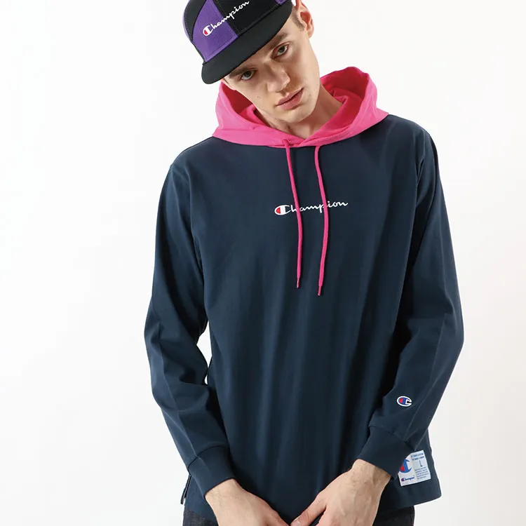 Champion Hooded Fitted Regular Long Sleeved Sweatshirt Japan Version Unisex Navy Blue-3
