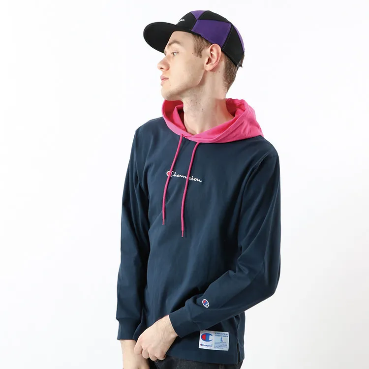 Champion Hooded Fitted Regular Long Sleeved Sweatshirt Japan Version Unisex Navy Blue-1
