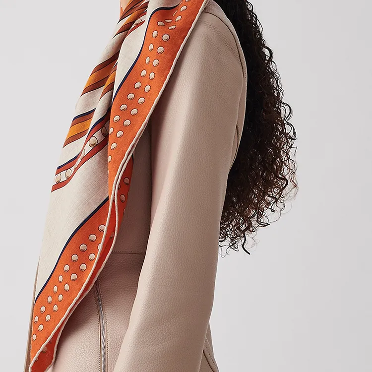 HERMES Shawls Women's Orange/Natural/Red Brown-1