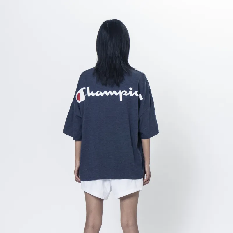 Champion Straight T-Shirt Japan Version Women's Navy Blue-1