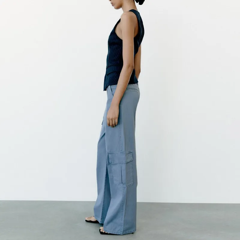 ZARA Cargo Pants Women's Blue-4