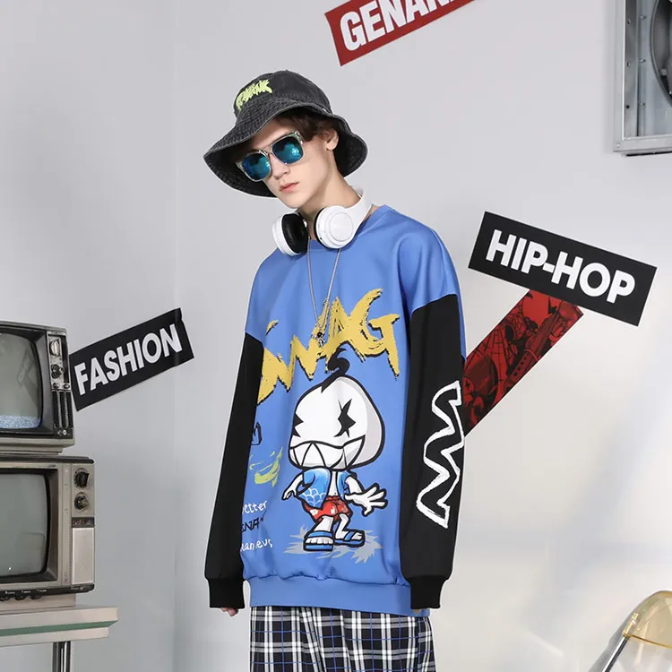 GENANX Crew Neck Loose Fit Regular Sweatshirt Unisex Blue-3