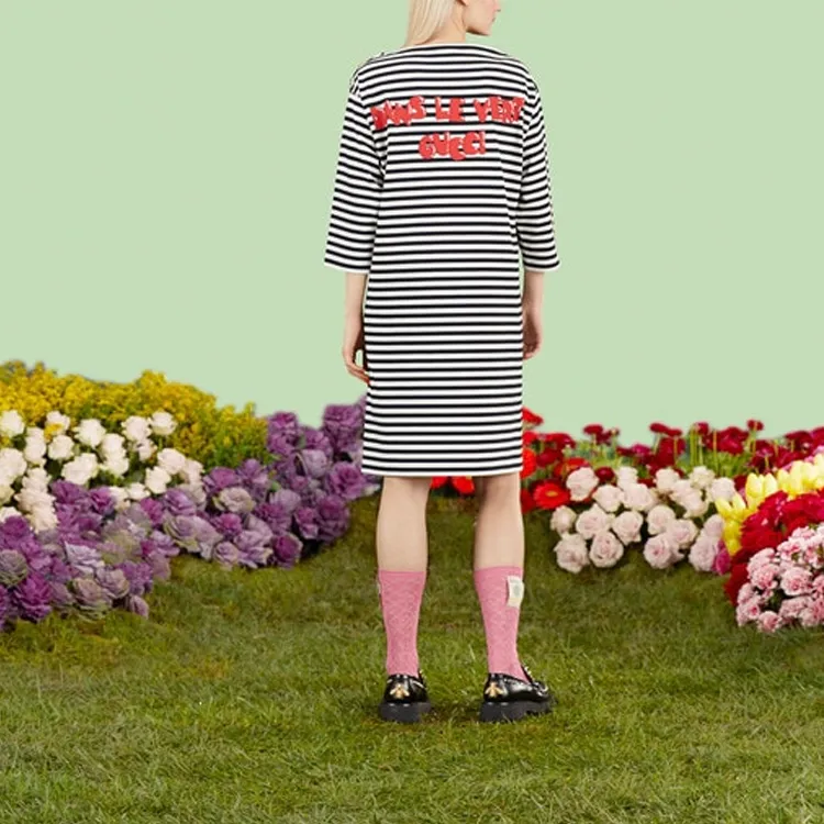 GUCCI Stripe print Embroidered Dress-4